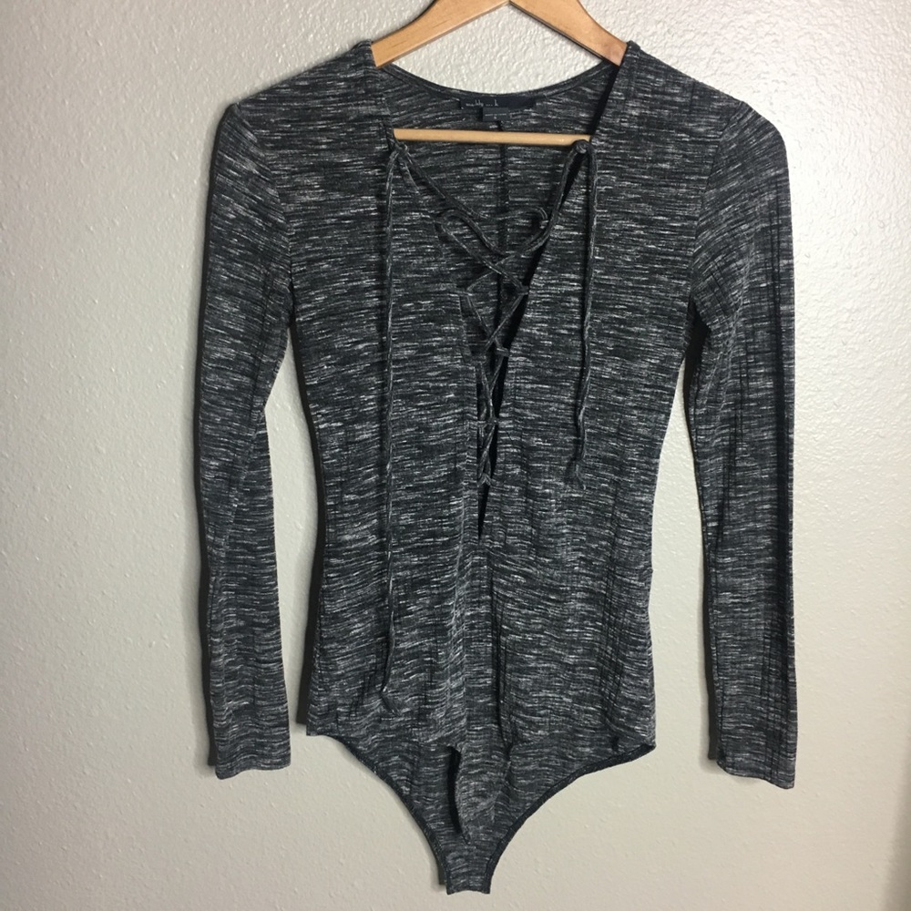 Long Sleeve Heather Grey Tie-Up Body Suit